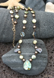 Green Pearl and Paua Shell Cord Necklace
